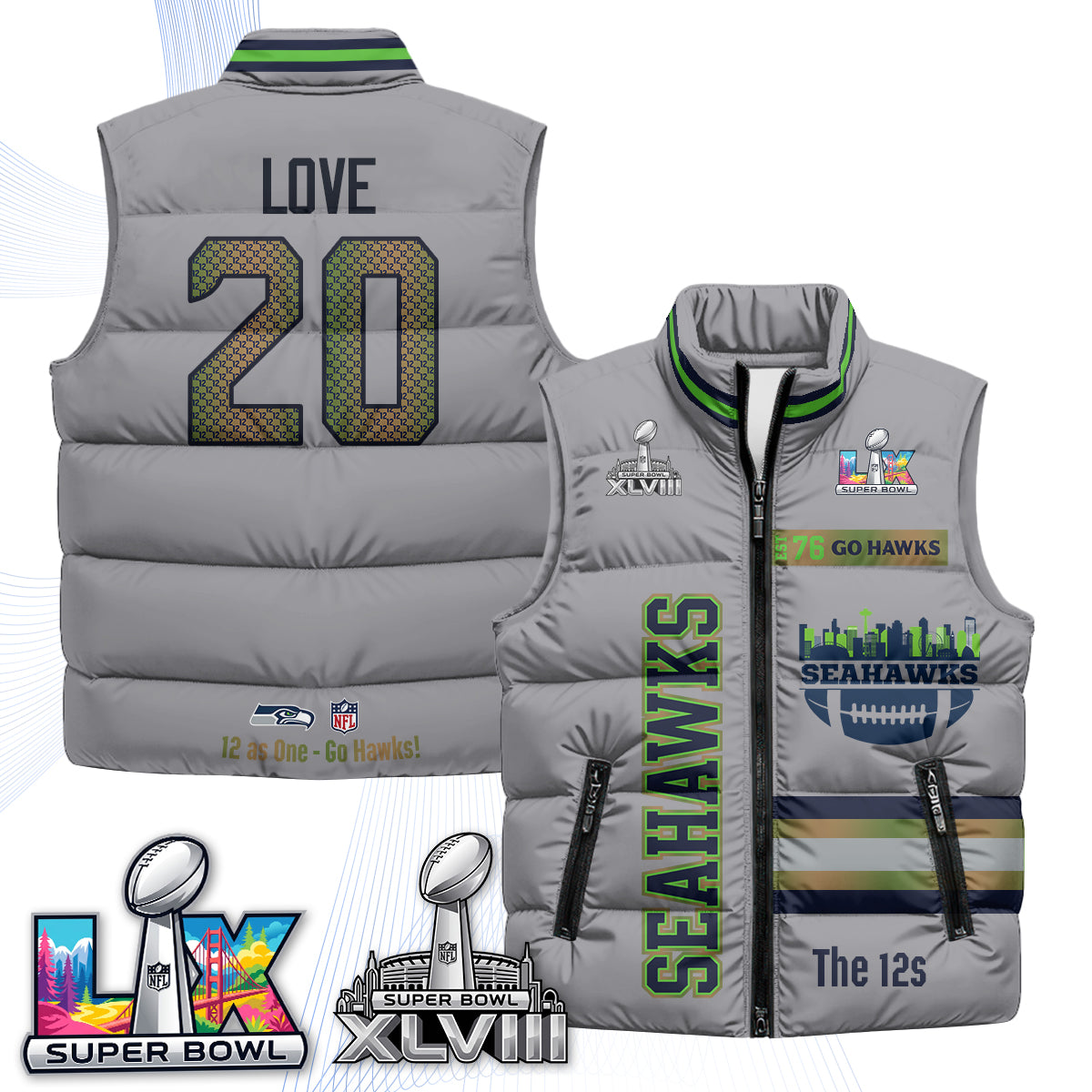 SEA "Go Hawks" Edition Puffer Vest - Printed