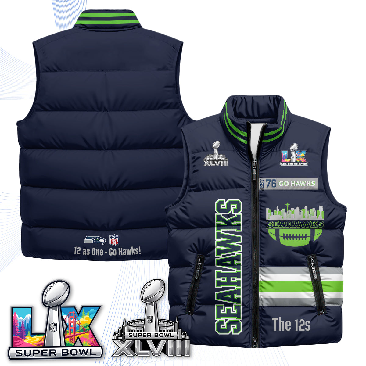 SEA "Go Hawks" Edition Puffer Vest - Printed