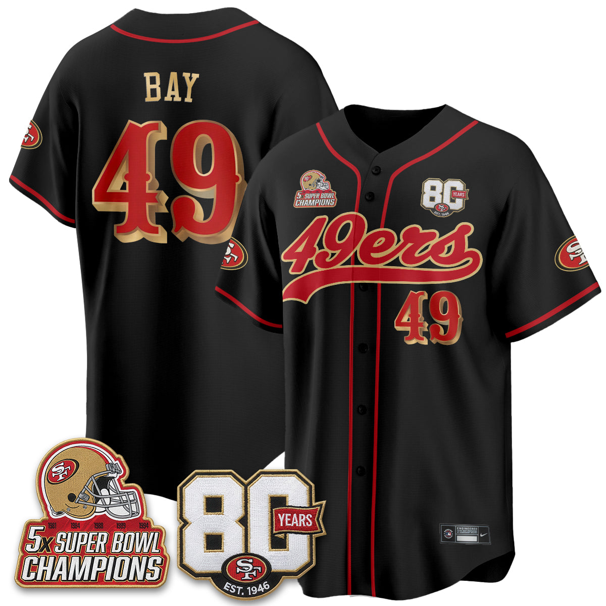 SF 80 Years & 5X Champs Vapor Baseball Jersey - Stitched