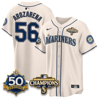 SEA Limited Throwback Cream Jersey - 50th Anniversary & AL West Division Champions - All Stitched
