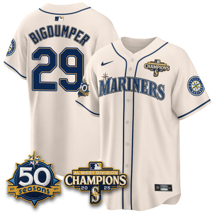 SEA Limited Throwback Cream Jersey - 50th Anniversary & AL West Division Champions - All Stitched