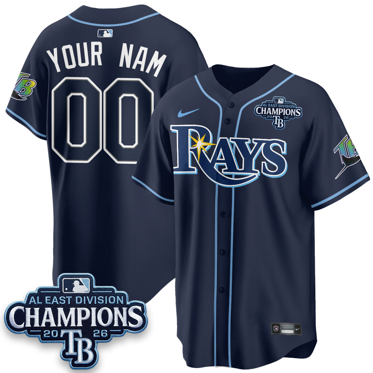 Tampa Bay Rays 2026 AL East Champs Vapor Custom Jersey - Stitched