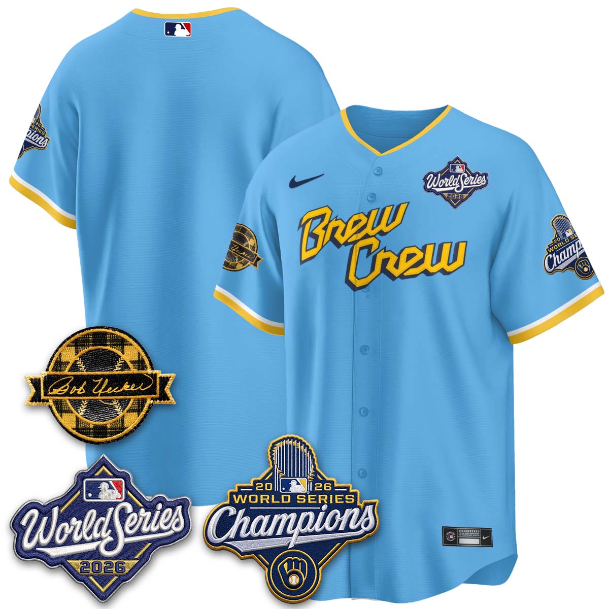 MIL 2026 WS Champions - Bob Uecker Patch Gold Jersey - Stitched (Tiktok)