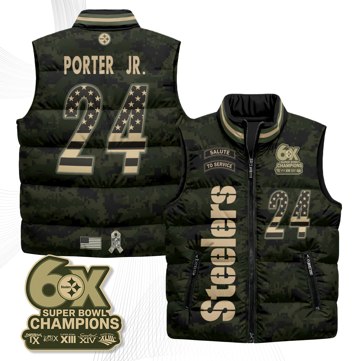 Pittsburgh Steelers 2026 Salute to Service Puffer Vest - Printed