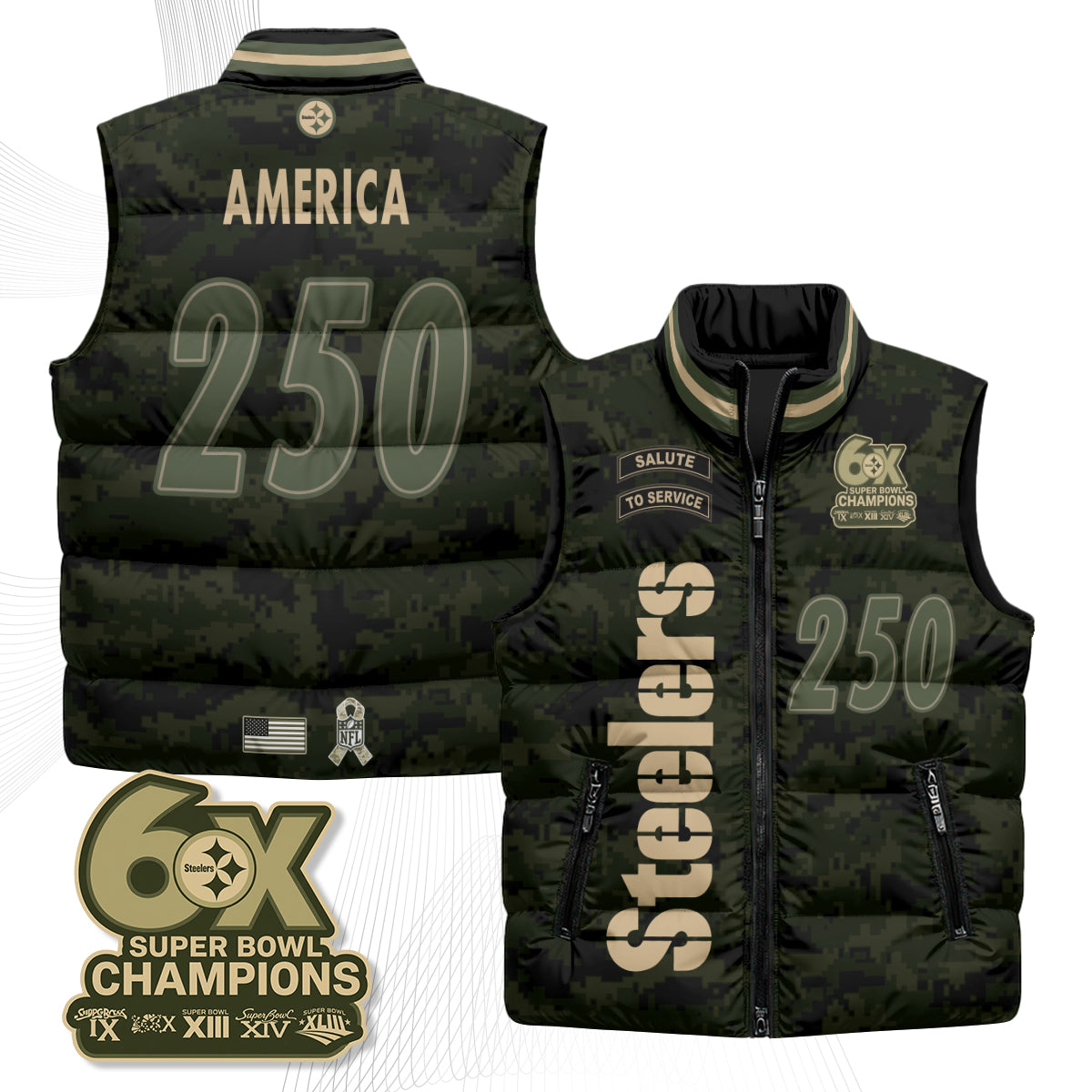 Pittsburgh Steelers 2026 Salute to Service Puffer Vest - Printed