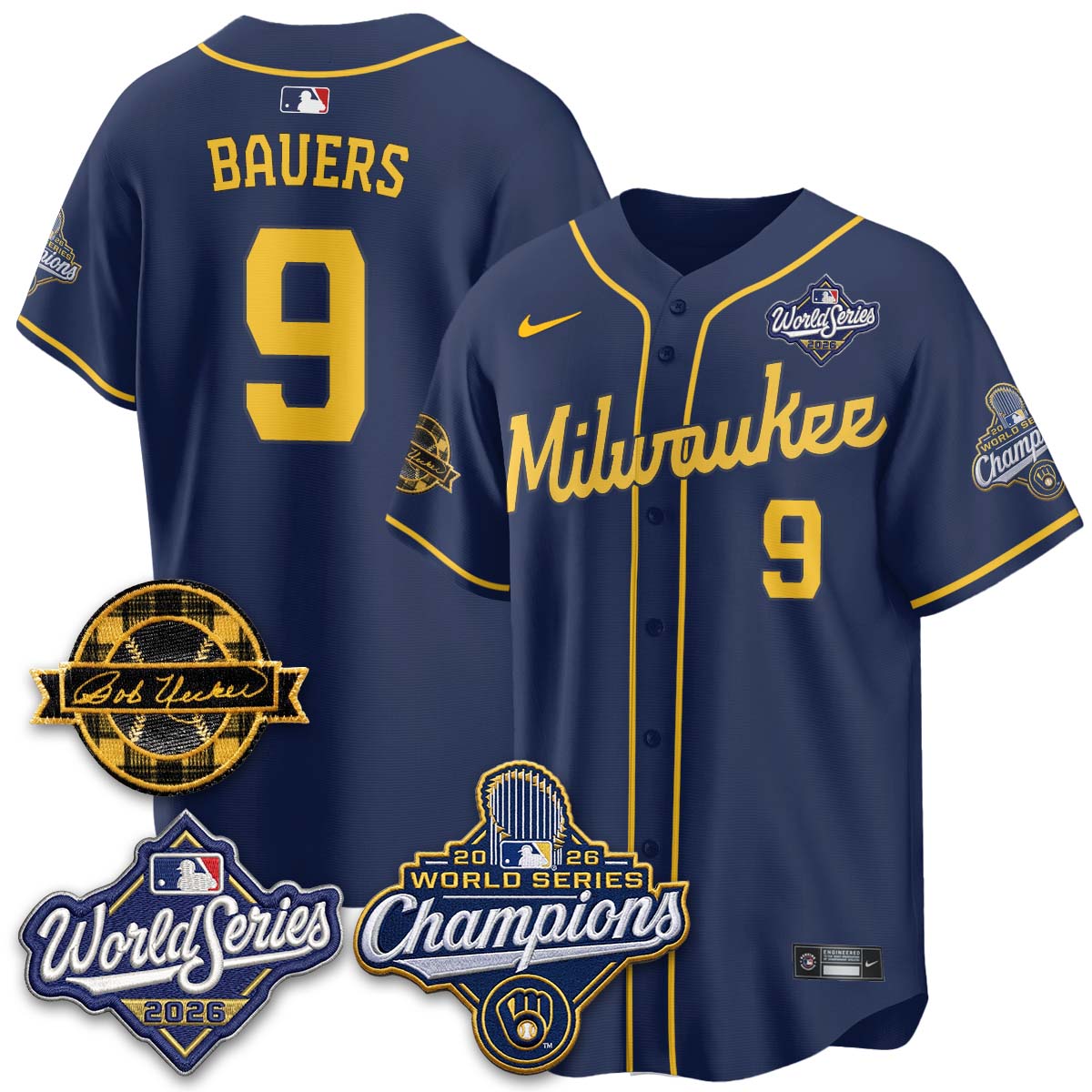 MIL 2026 WS Champions - Bob Uecker Patch Gold Jersey - Stitched (Tiktok)