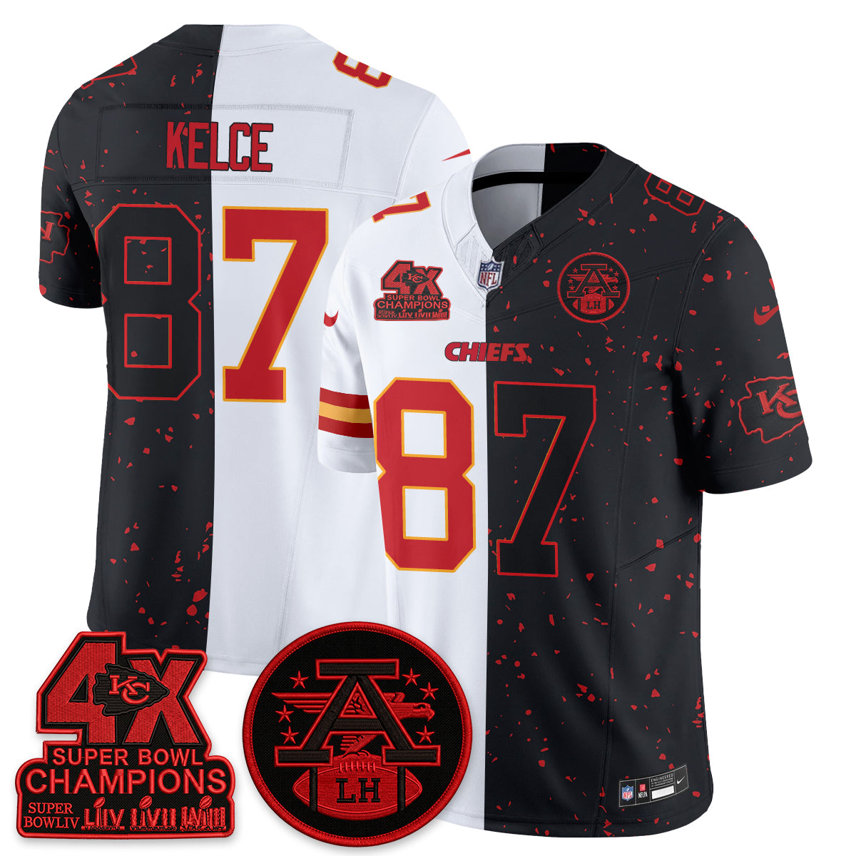 Kansas City Chiefs 4X Champs Patch Split Edition Vapor Jersey - Stitched