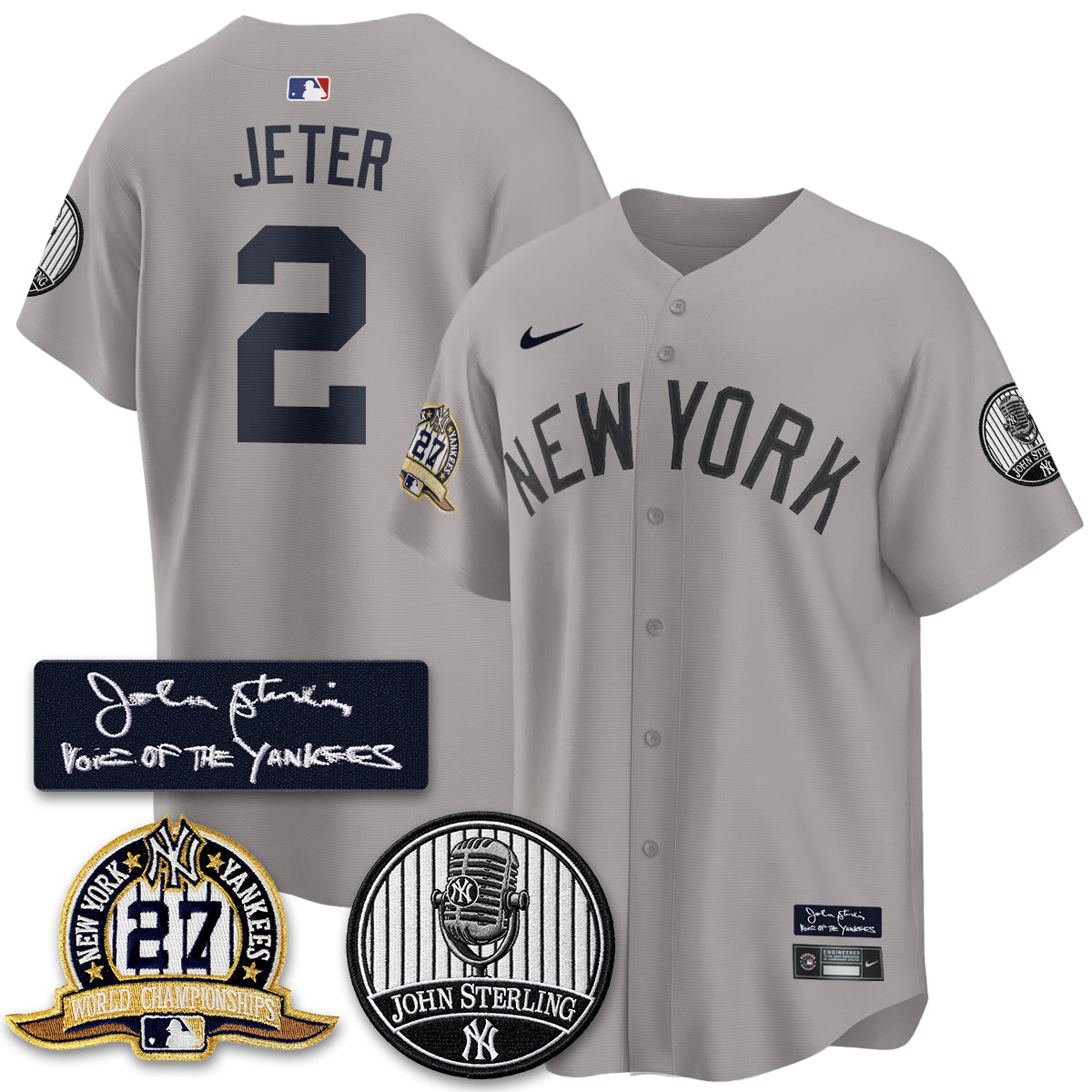 NYY John Sterling Tribute Patch Vapor Premier Limited Jersey - Stitched