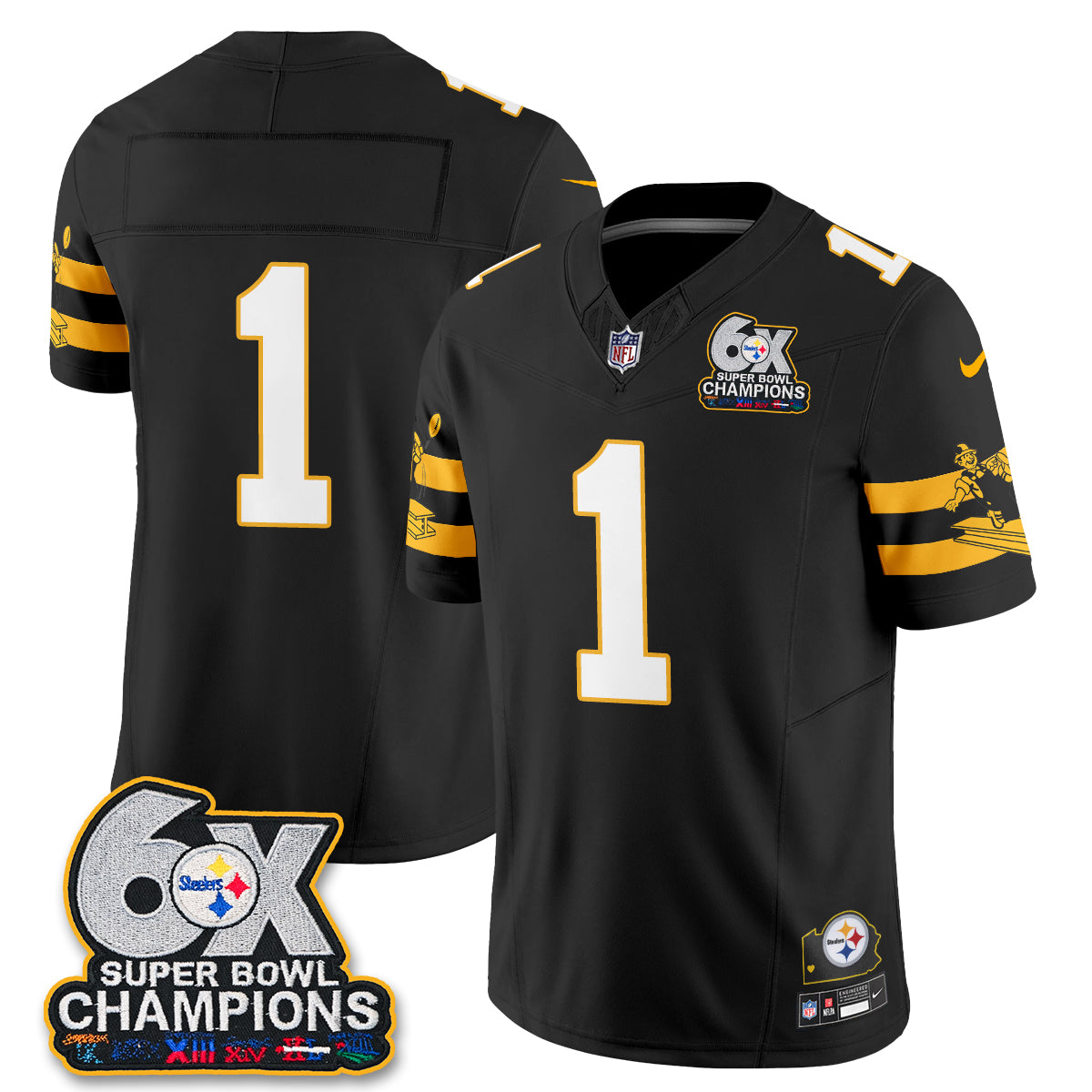 Pittsburgh Steelers 6X Champs Throwback V2 Vapor Jersey - Stitched