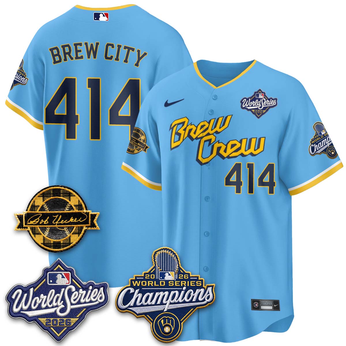 MIL 2026 WS Champions - Bob Uecker Patch Gold Jersey - Stitched (Tiktok)