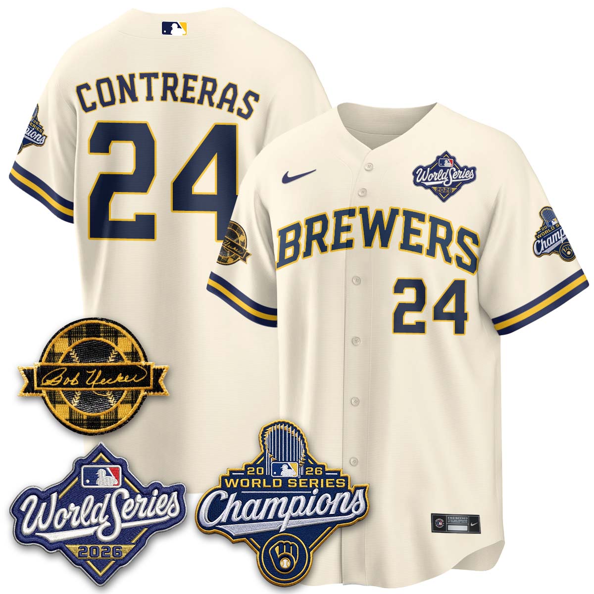 MIL 2026 WS Champions - Bob Uecker Patch Gold Jersey - Stitched (Tiktok)