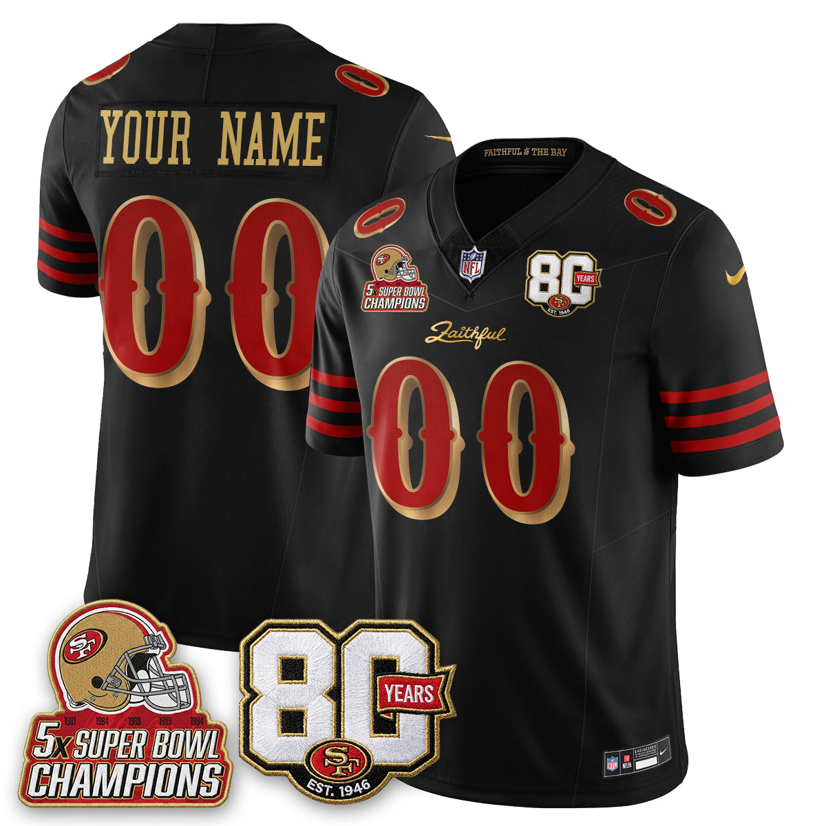 SF 80 Years & 5X Champs Rivalries Vapor Custom Jersey - Stitched