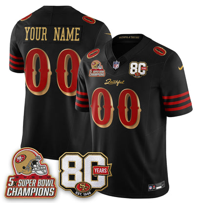 SF 80 Years & 5X Champs Rivalries Vapor Custom Jersey - Stitched
