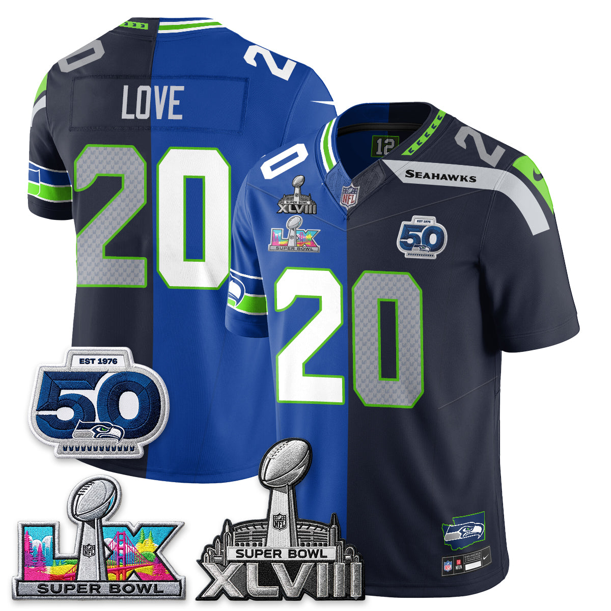 Seattle Seahawks SB LX Champs Split Edition Vapor Jersey - Stitch