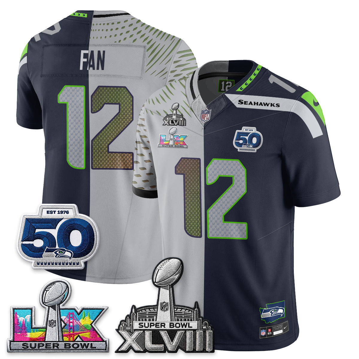 Seattle Seahawks SB LX Champs Split Edition Vapor Jersey - Stitch