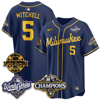 MIL WS26 - Bob Uecker Patch Black Gold Jersey - Stitched (Tiktok)