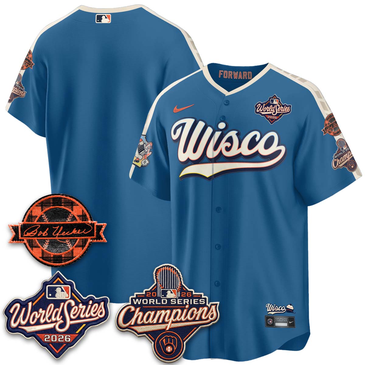 MIL 2026 WS Champions - Bob Uecker Patch Gold Jersey - Stitched (Tiktok)