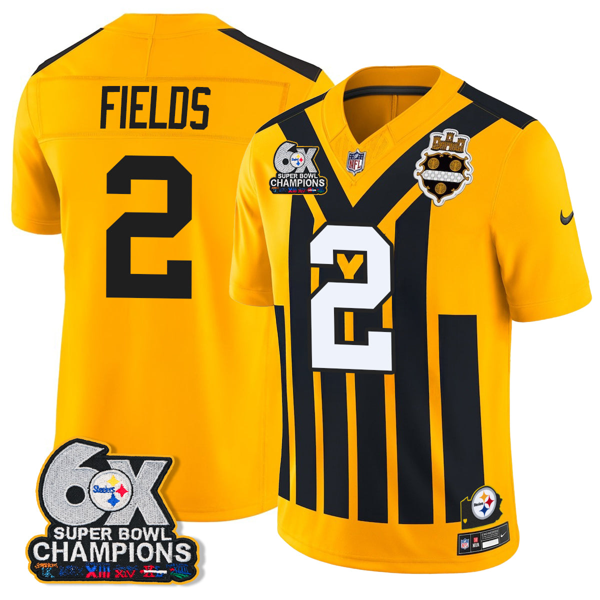 Pittsburgh Steelers 6X Champs Throwback V2 Vapor Jersey - Stitched