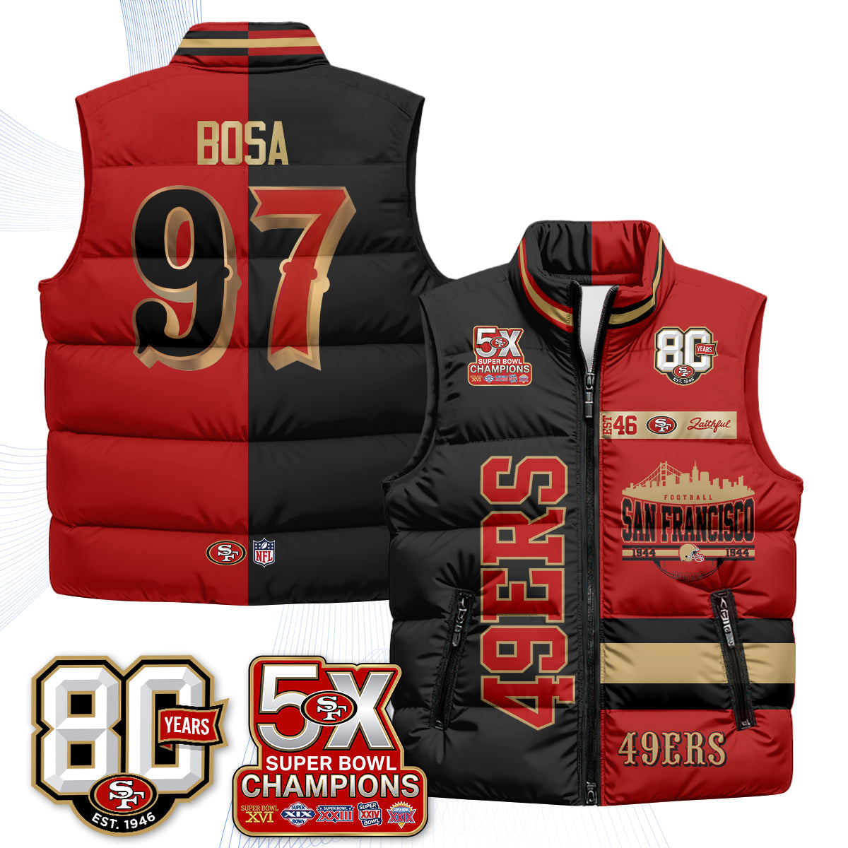 SF Faithful to The Bay Puffer Vest - Printed