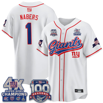 NYG 4X Champs & 100 Anniversary Vapor Baseball Jersey V2- Stitched