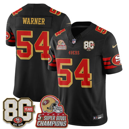 San Francisco 49ers 80th Anniversary & 5X Champs Patch Throwback Vapor Jersey - Stitched