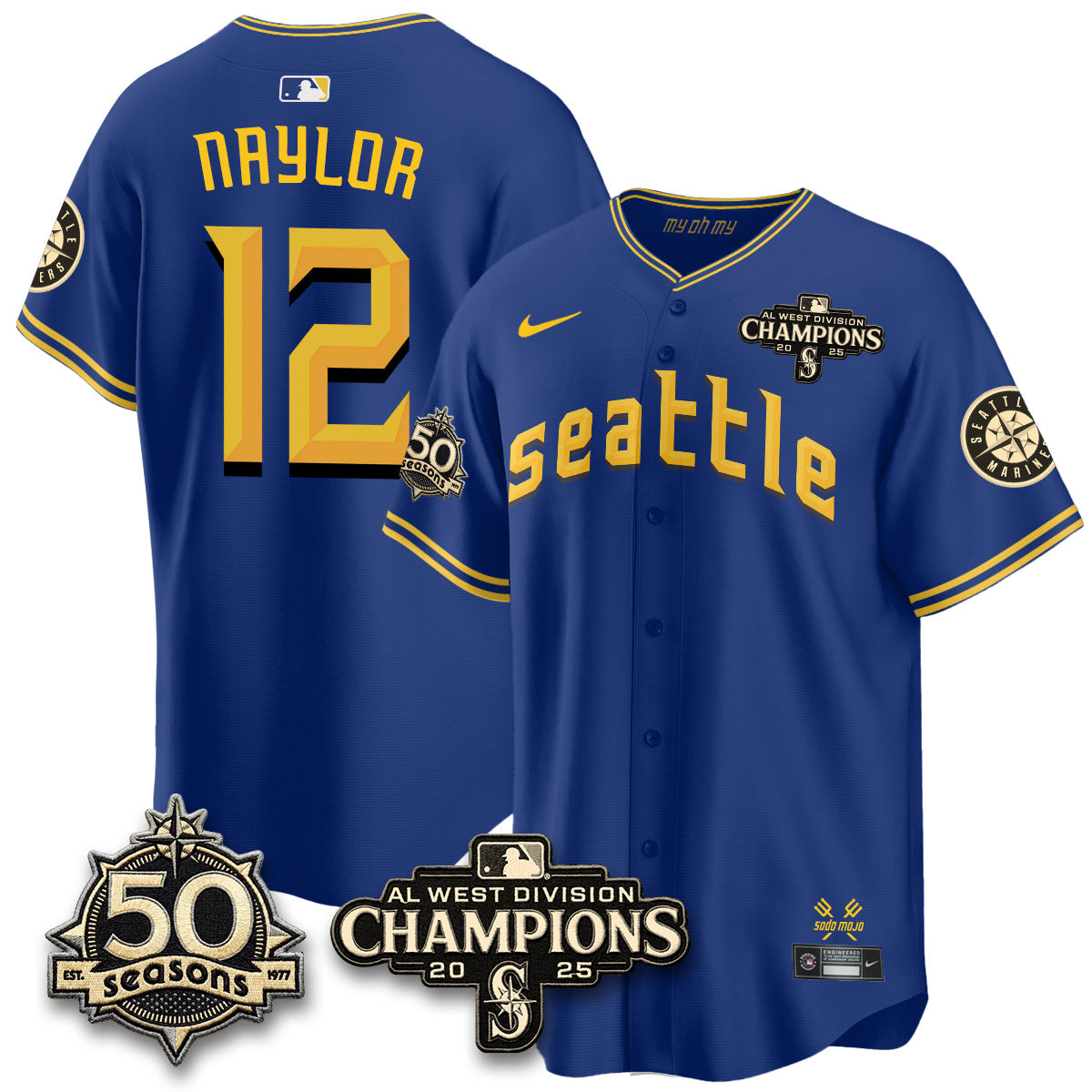 SEA Limited Throwback Cream Jersey - 50th Anniversary & AL West Division Champions - All Stitched