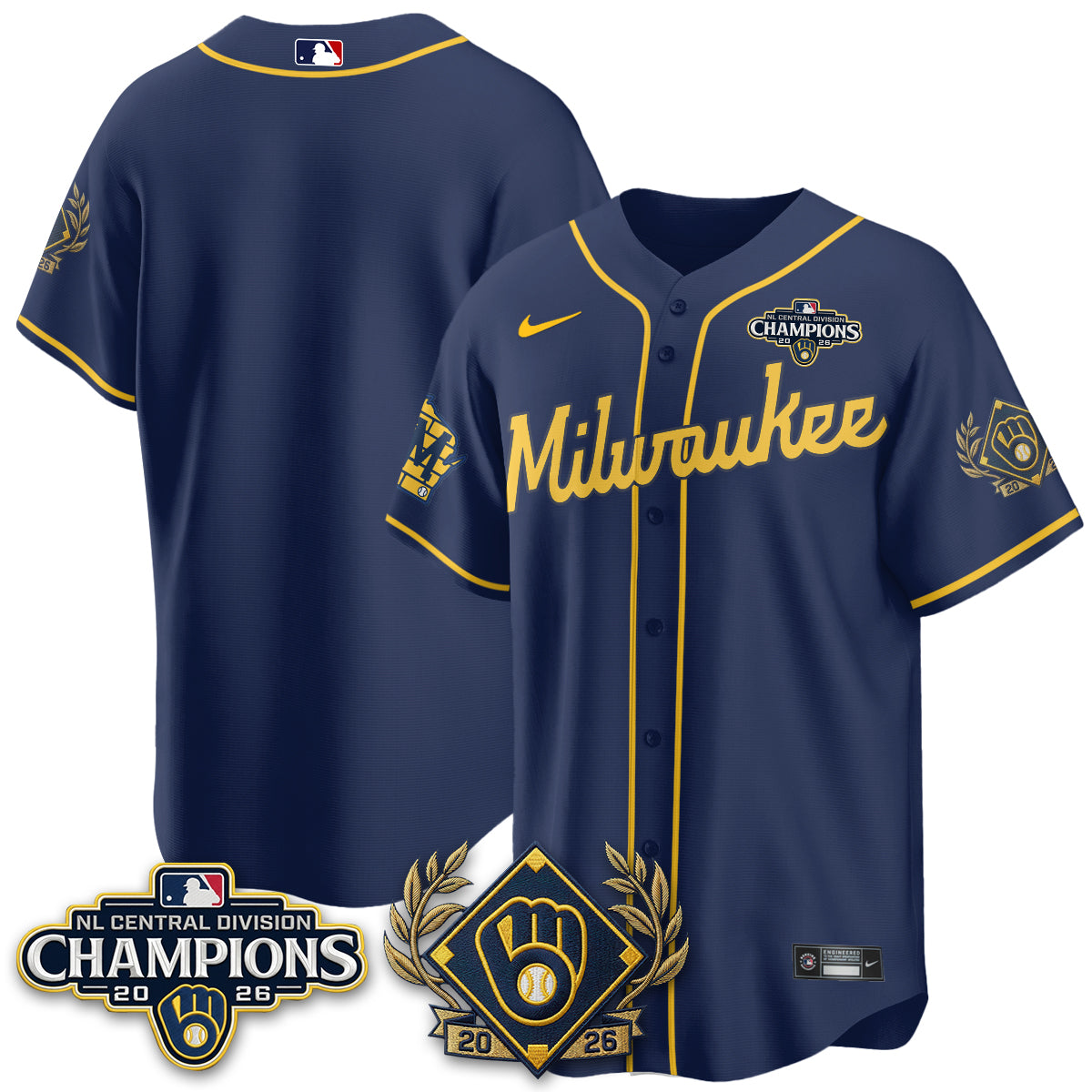 Milwaukee Brewers 2026 NL Division Champs Vapor Gold Jersey - Stitched