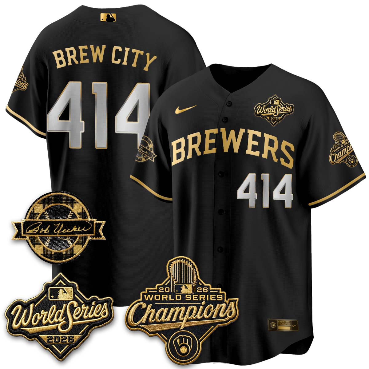 MIL 2026 WS Champions - Bob Uecker Patch Gold Jersey - Stitched (Tiktok)