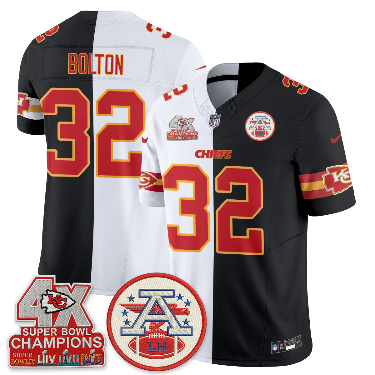 Kansas City Chiefs 4X Champs Patch Split Edition Vapor Jersey - Stitched