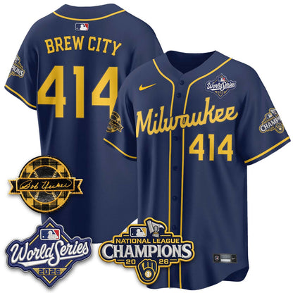 MIL WS26 - Bob Uecker Patch Black Gold Jersey - Stitched (Tiktok)