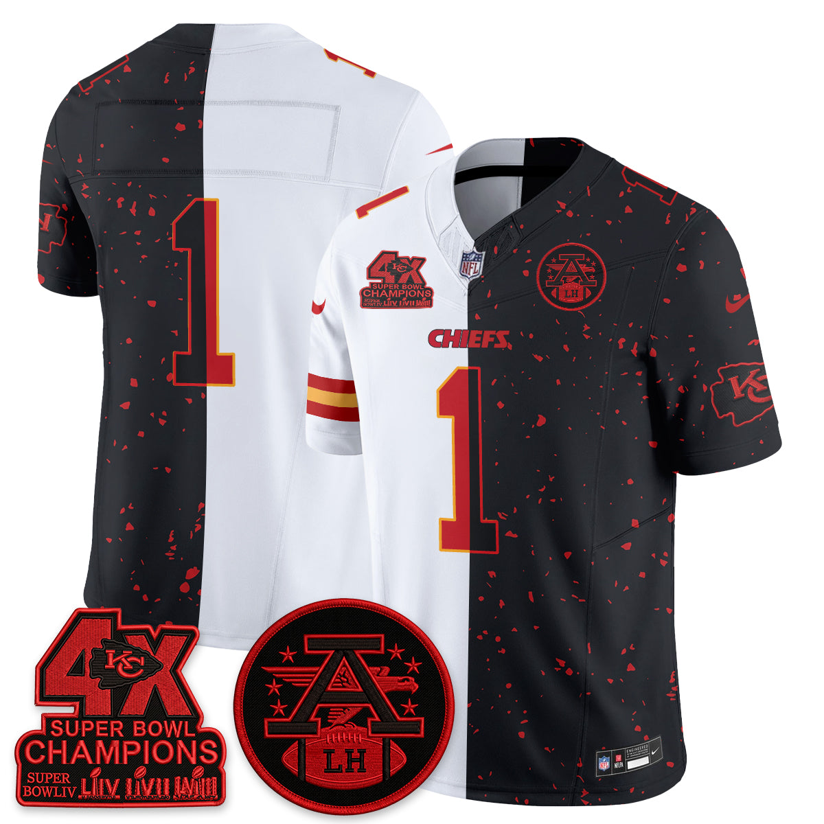 Kansas City Chiefs 4X Champs Patch Split Edition Vapor Jersey - Stitched