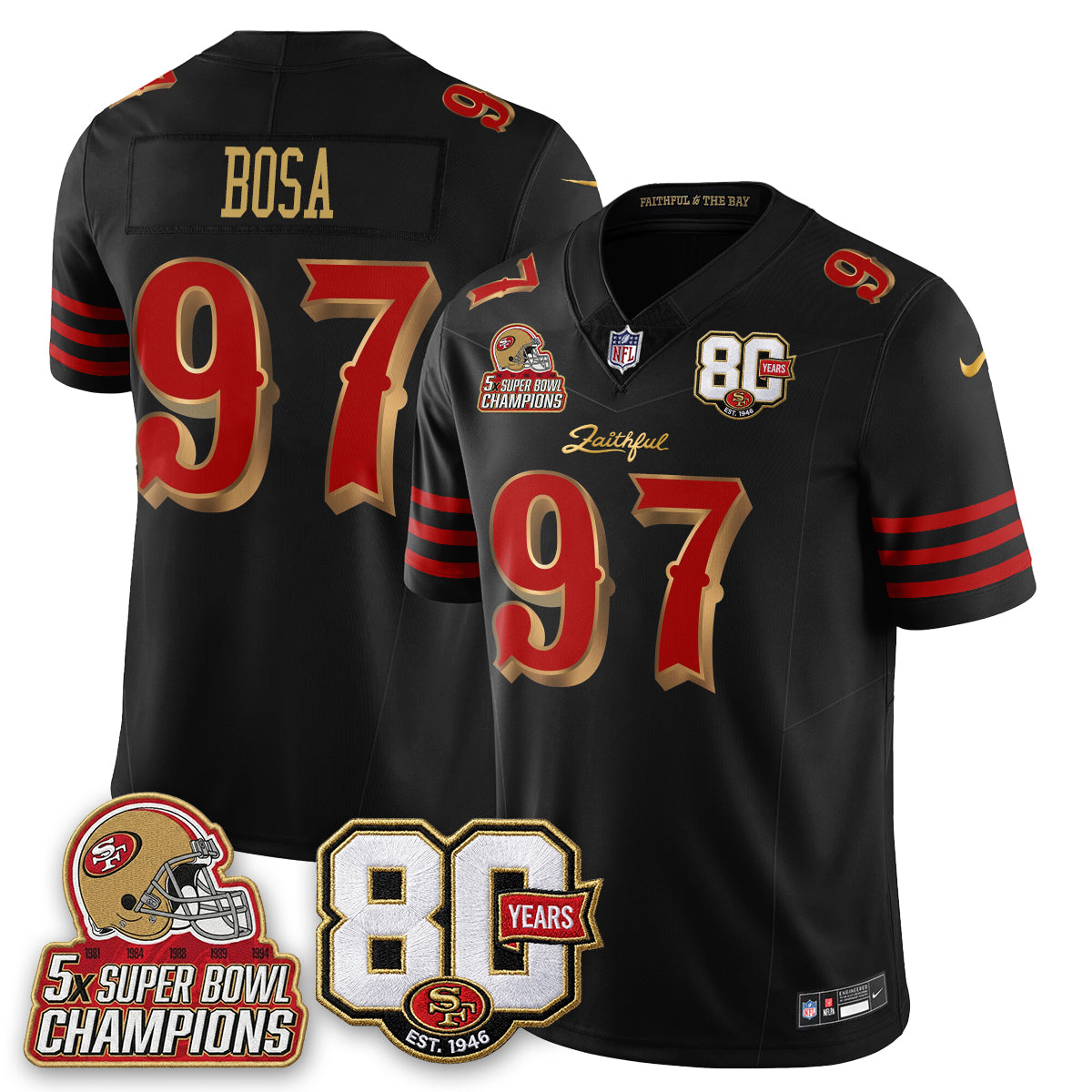 SF 80 Years & 5X Champs Rivalries Vapor Jersey - Stitched