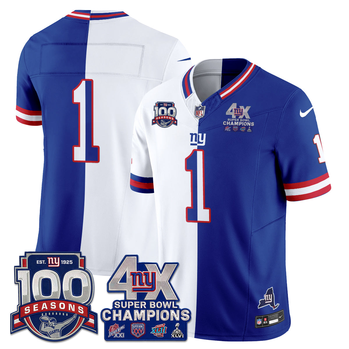 New York Giants 4X SBowl Split Edition Vapor Jersey - Stitched