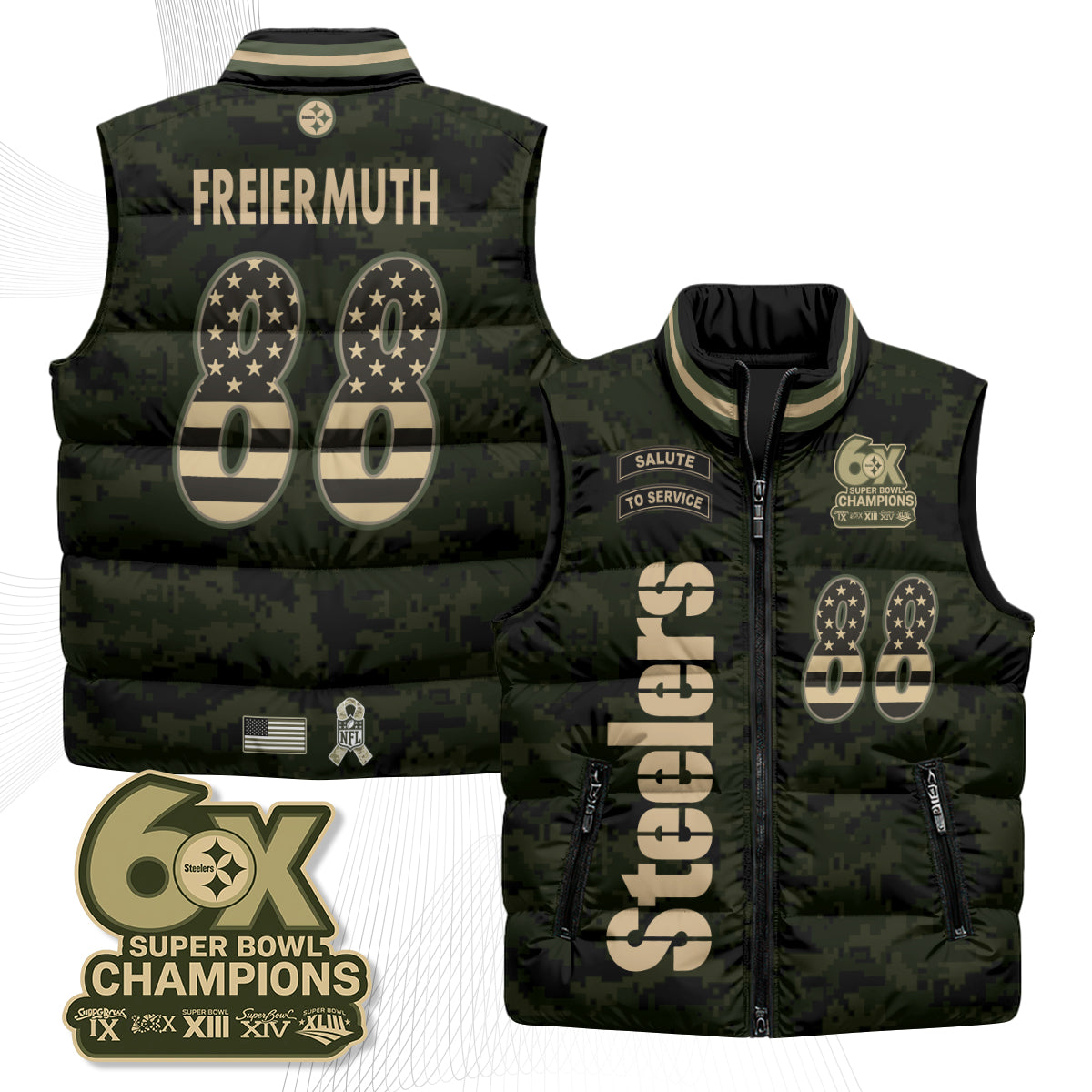 Pittsburgh Steelers 2026 Salute to Service Puffer Vest - Printed