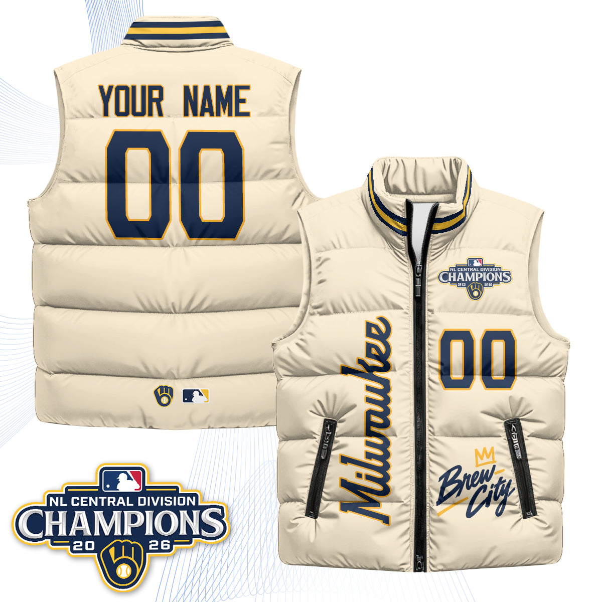 Milwaukee Brewers "Brew City" Custom Puffer Vest V2 - Printed