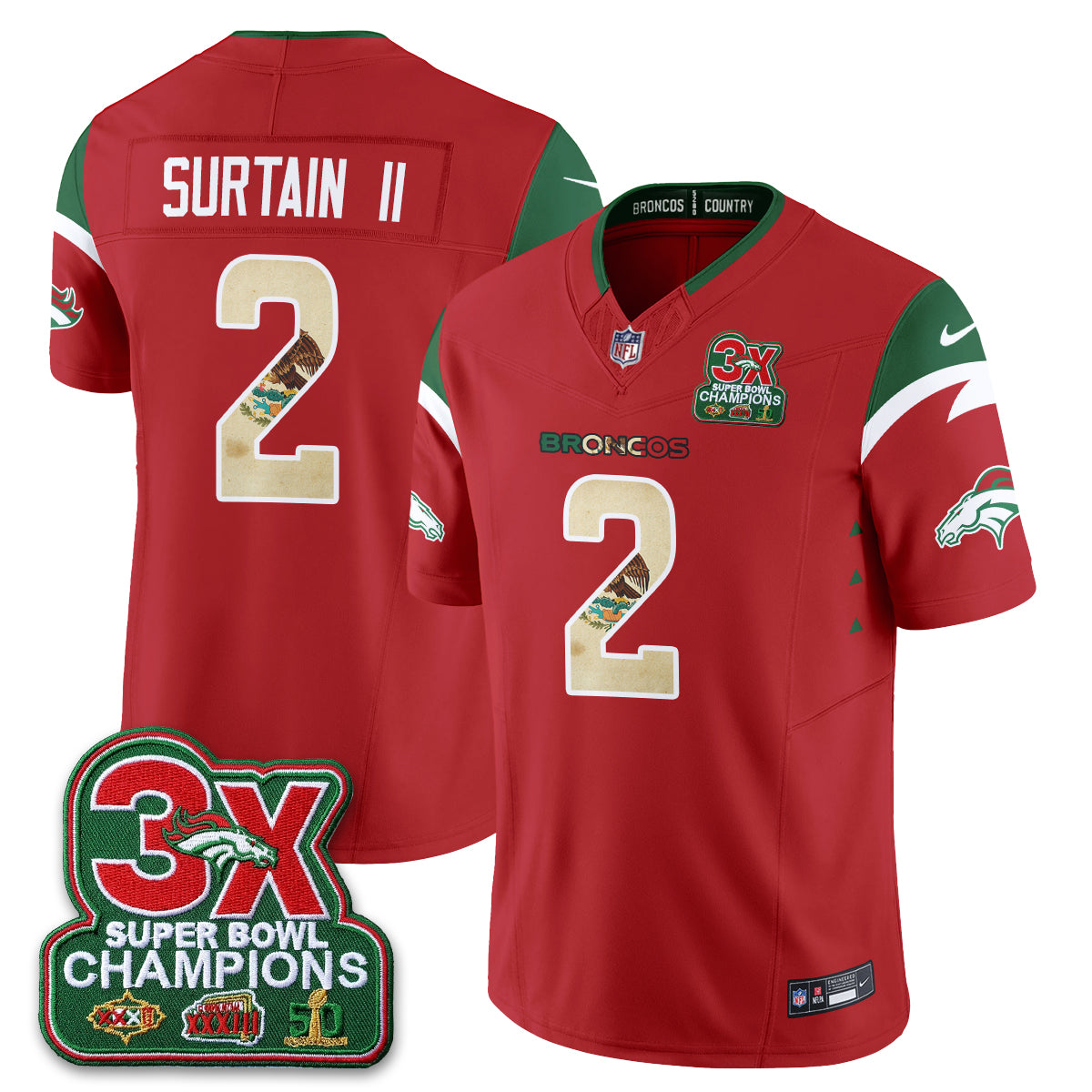 DEN 3X Champs Mexico Edition Vapor Jersey - Stitched