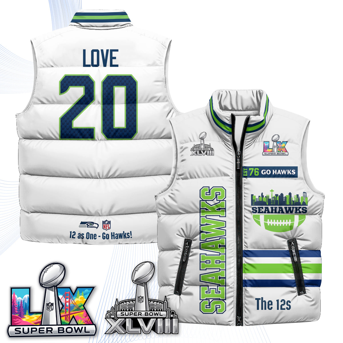 SEA "Go Hawks" Edition Puffer Vest - Printed