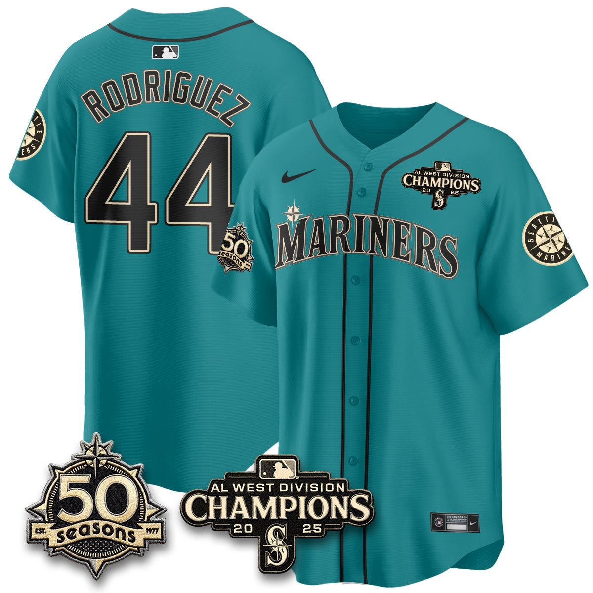 SEA Limited Throwback Cream Jersey - 50th Anniversary & AL West Division Champions - All Stitched