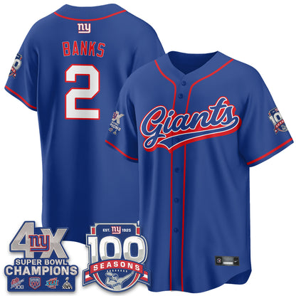 NYG 4X Champs & 100 Anniversary Vapor Baseball Jersey - Stitched