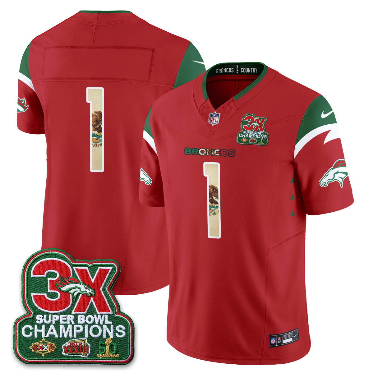DEN 3X Champs Mexico Edition Vapor Jersey - Stitched