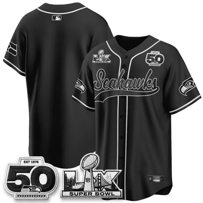 Seattle Seahawks SB LX Champs Gold Edition Baseball Jersey - Stitch