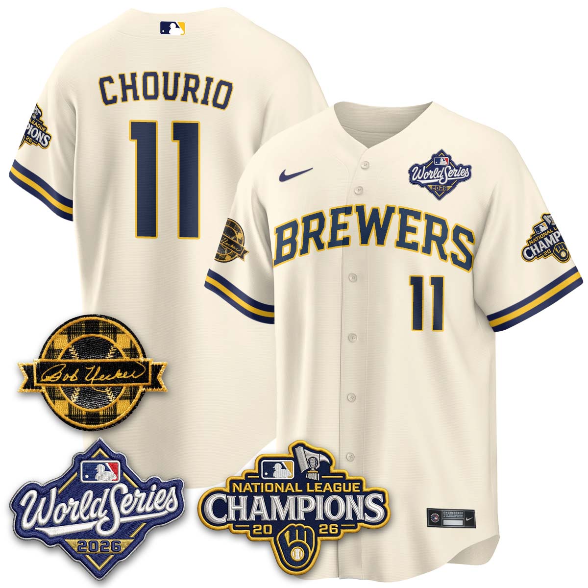 MIL WS26 - Bob Uecker Patch Black Gold Jersey - Stitched (Tiktok)