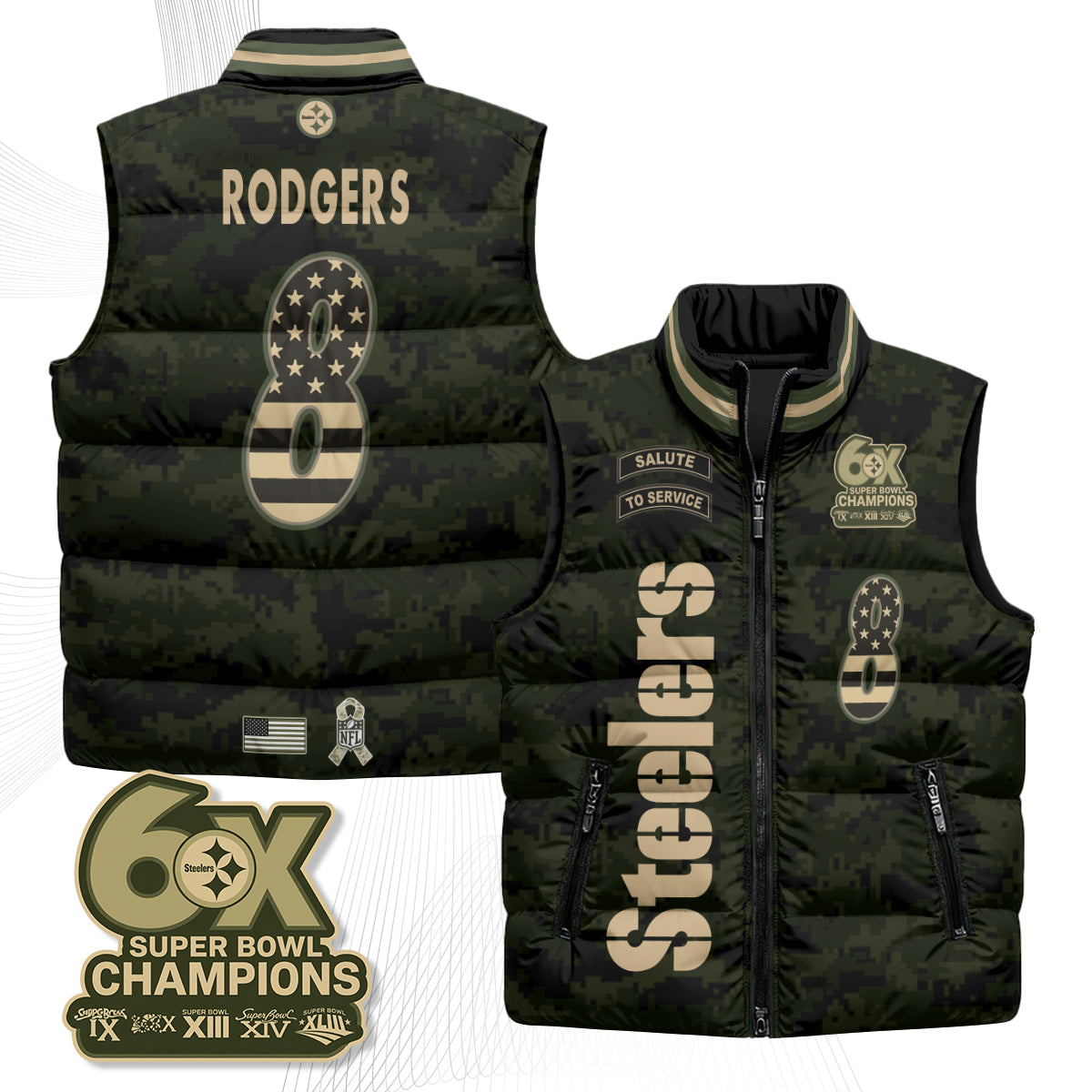 Pittsburgh Steelers 2026 Salute to Service Puffer Vest - Printed