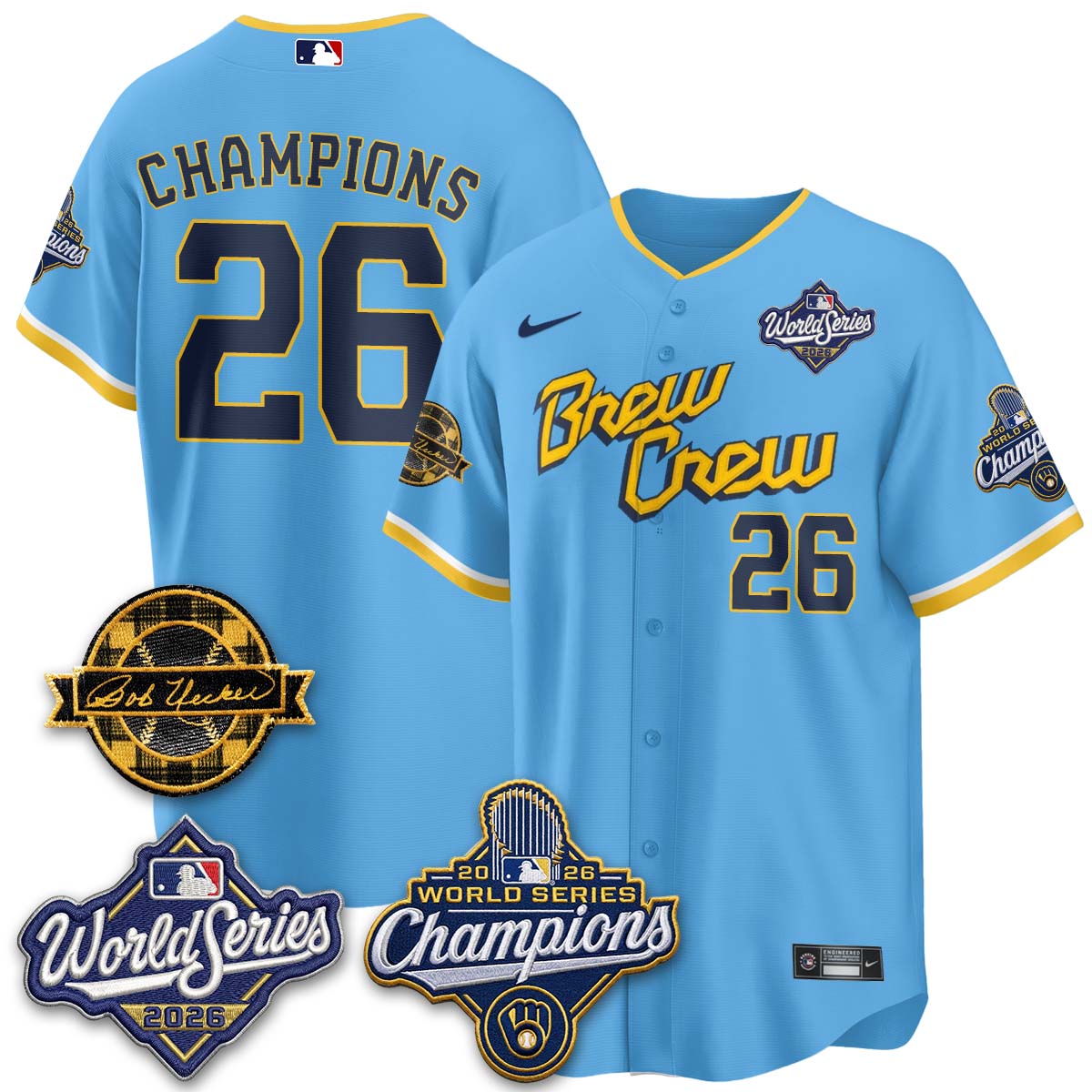 MIL 2026 WS Champions - Bob Uecker Patch Gold Jersey - Stitched (Tiktok)