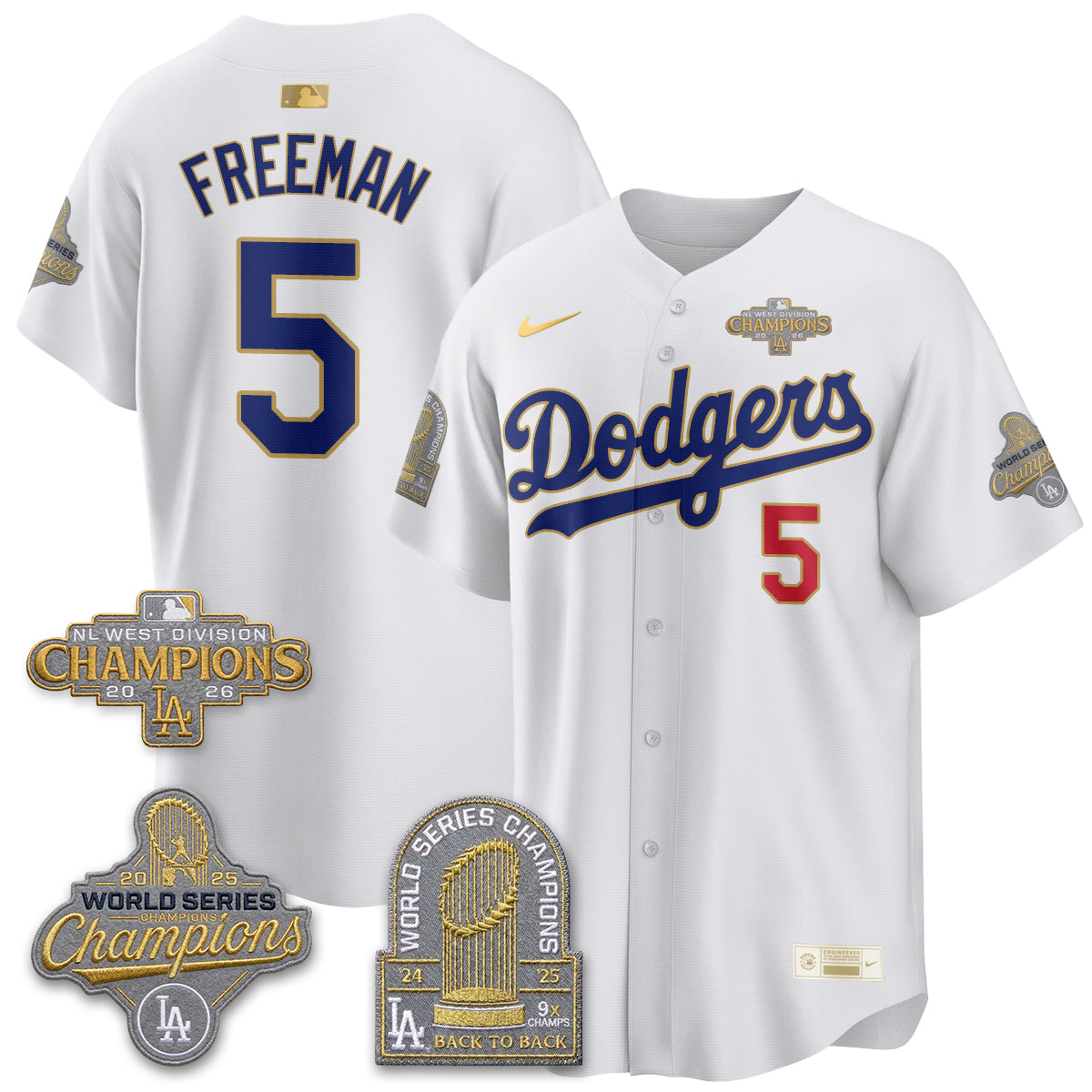 Los Angeles Dodgers 2026 NL West Champs Black Gold Vapor Jersey- Stitched