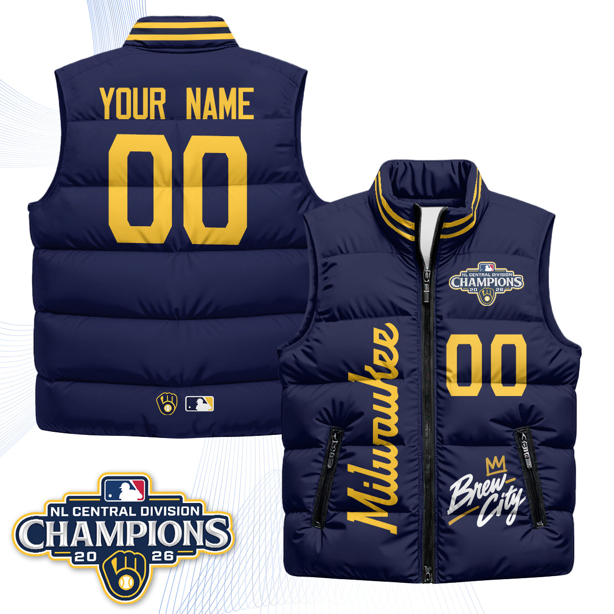 Milwaukee Brewers "Brew City" Custom Puffer Vest V2 - Printed