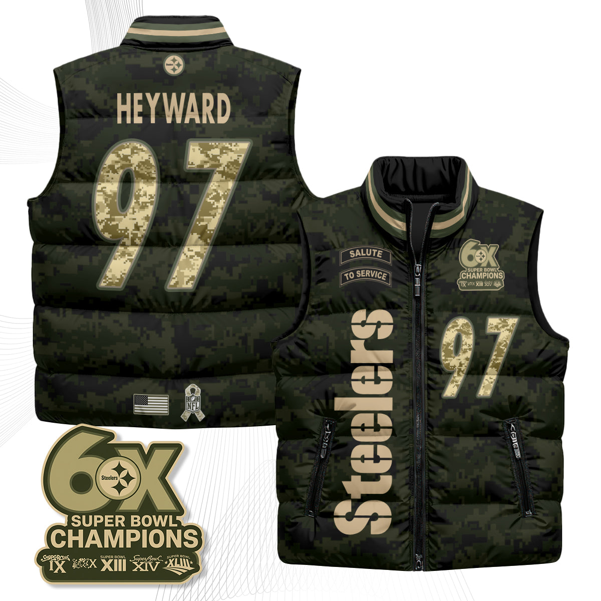 Pittsburgh Steelers 2026 Salute to Service Puffer Vest - Printed