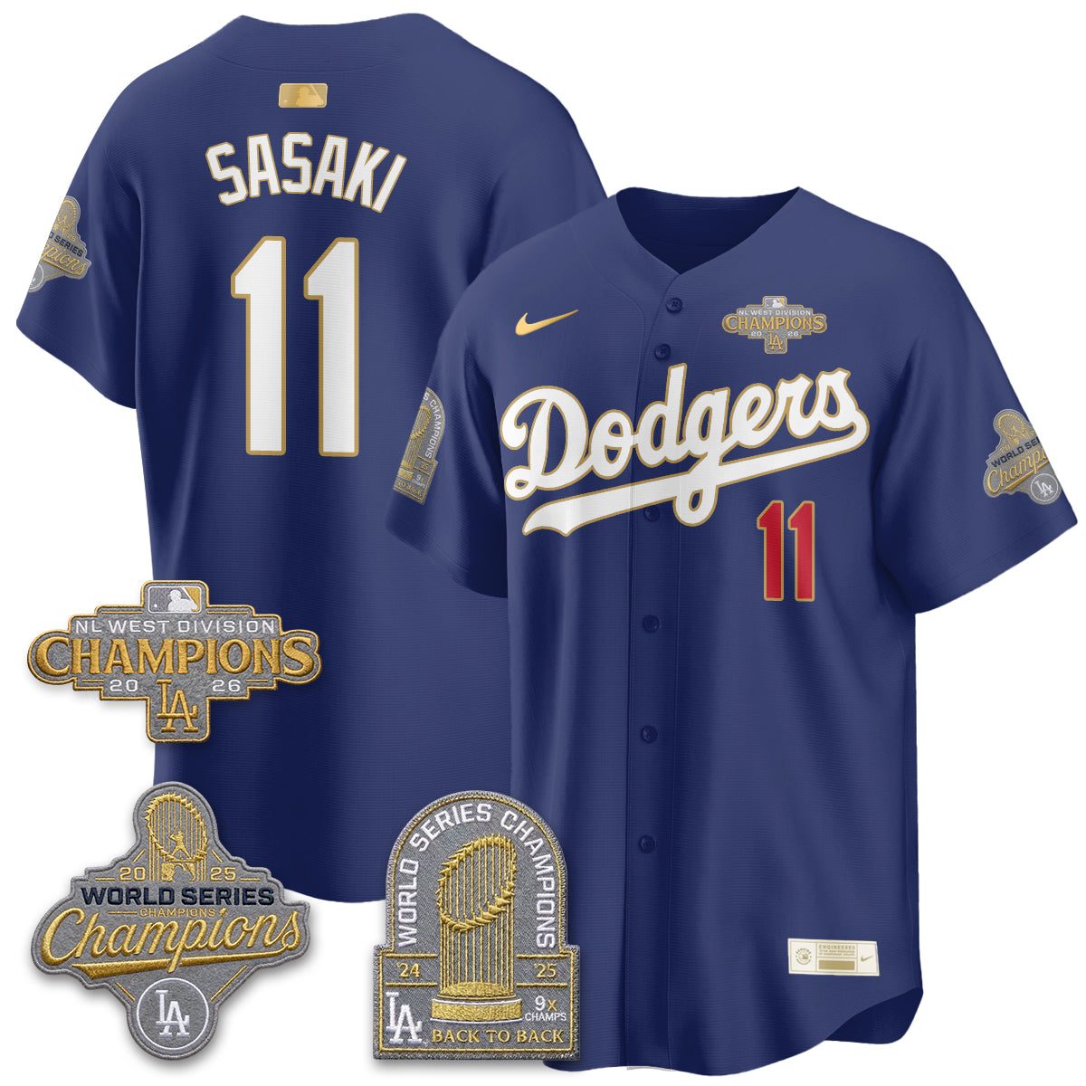 Los Angeles Dodgers 2026 NL West Champs Black Gold Vapor Jersey- Stitched