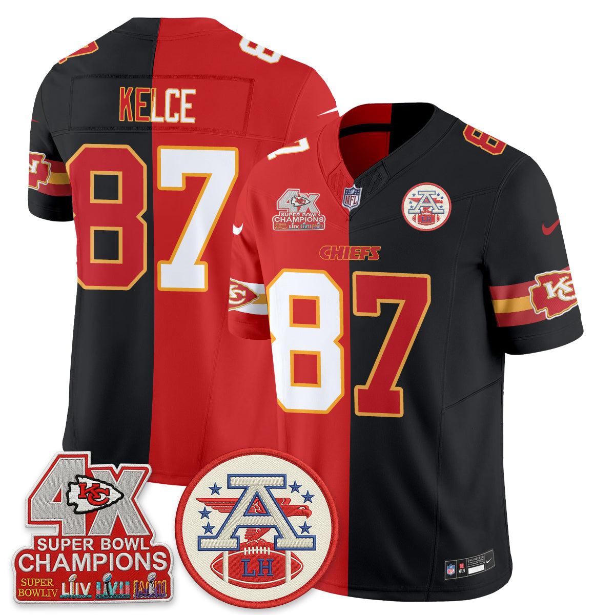 Kansas City Chiefs 4X Champs Patch Split Edition Vapor Jersey - Stitched