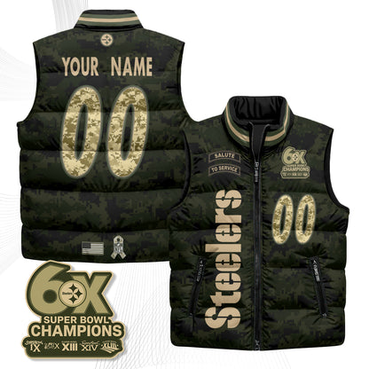Pittsburgh Steelers 2026 Salute to Service Custom Puffer Vest - Printed